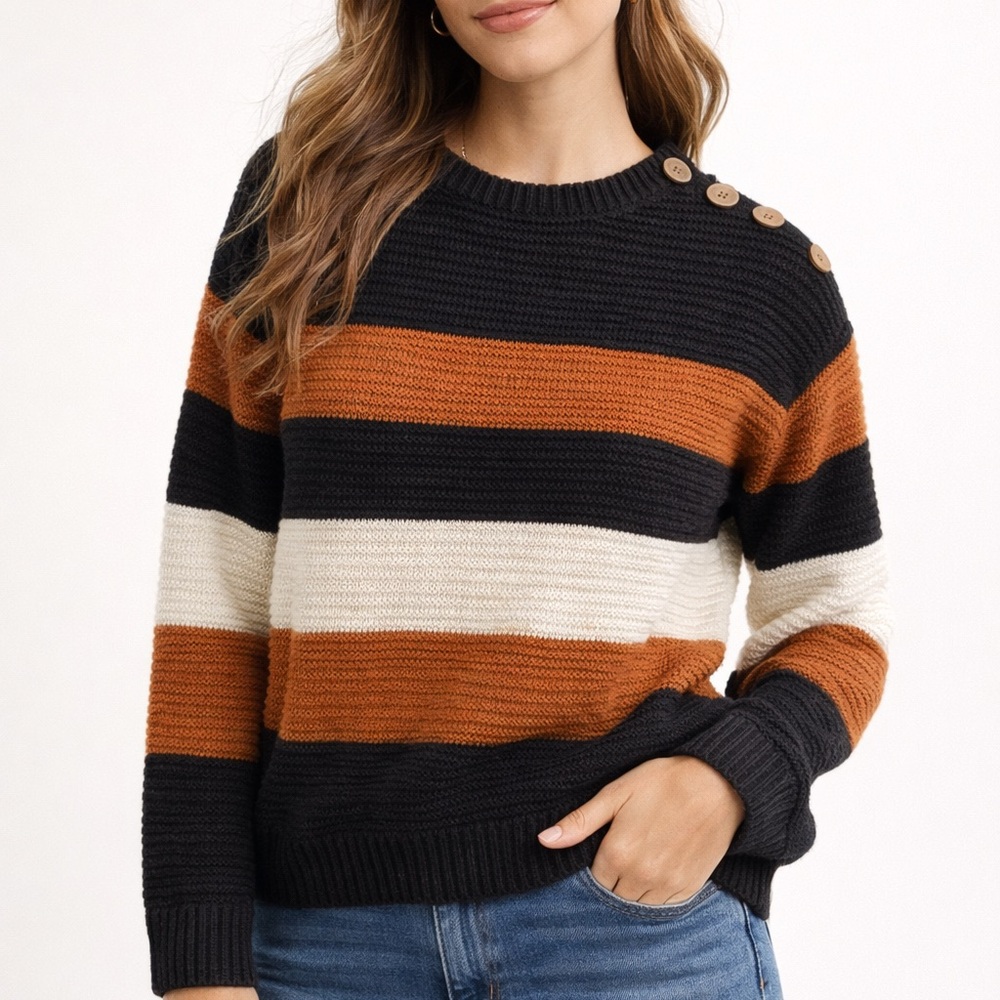 Sophie Rue Striped Sweater - Black, Orange,‎ Cream